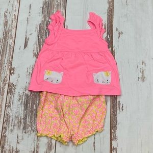 Carter’s Summer Outfit Neon Pink Tank Top & Yellow Floral Shorts Set Sz 18M